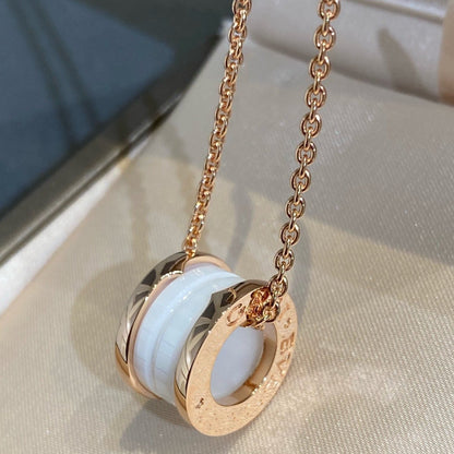 [AuraEcho Jewelry]ZERO 1 WHITE CERAMIC PINK GOLD NECKLACE