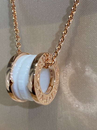 [AuraEcho Jewelry]ZERO 1 WHITE CERAMIC PINK GOLD NECKLACE