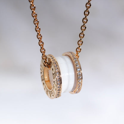 [AuraEcho Jewelry]ZERO 1 WHITE CERAMIC PINK GOLD DIAMOND NECKLACE