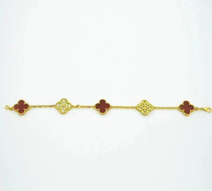 [AuraEcho Jewelry]CLOVER 5 MOTIFS CARNELIAN DIAMOND BRACELET