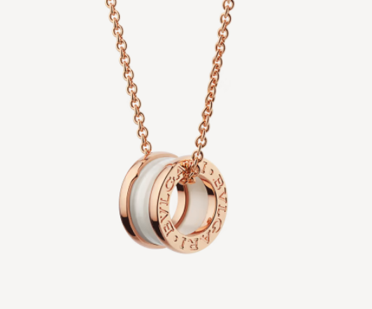 [AuraEcho Jewelry]ZERO 1 WHITE CERAMIC PINK GOLD NECKLACE